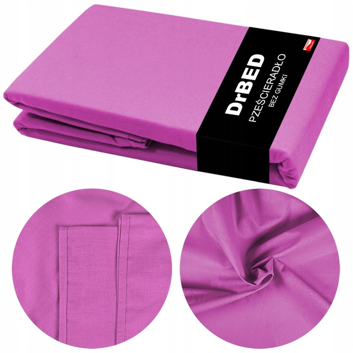 Prześcieradło BEZ GUMKI Bawełniane ODDYCHAJĄCE Miękkie Fioletowe - obrazek 2