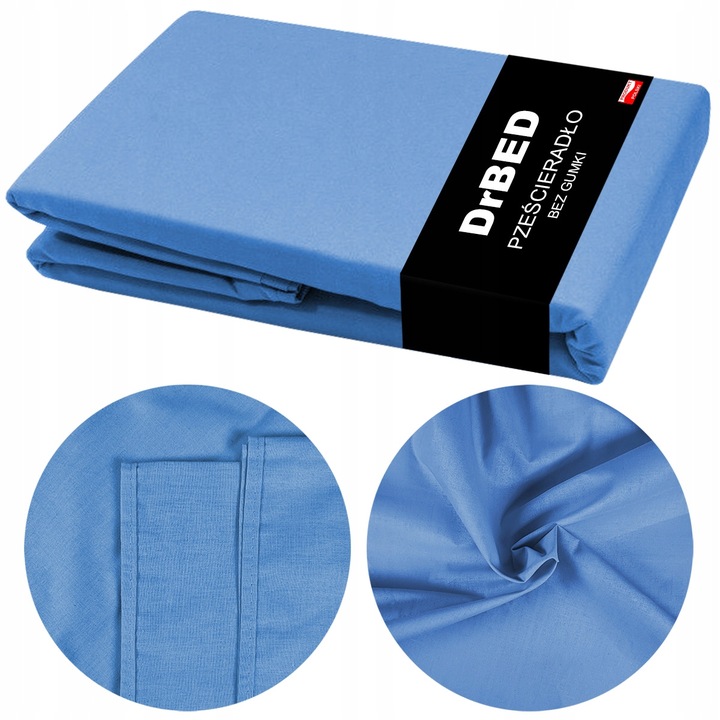 Prześcieradło BEZ GUMKI Bawełniane ODDYCHAJĄCE Miękkie Niebieski - obrazek 2