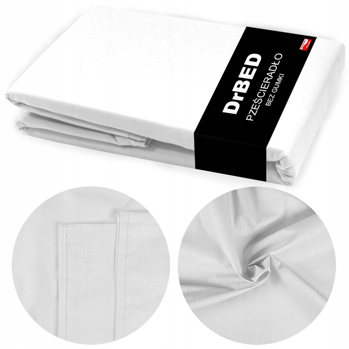 Prześcieradło BEZ GUMKI Bawełniane ODDYCHAJĄCE Miękkie Białe - obrazek 2