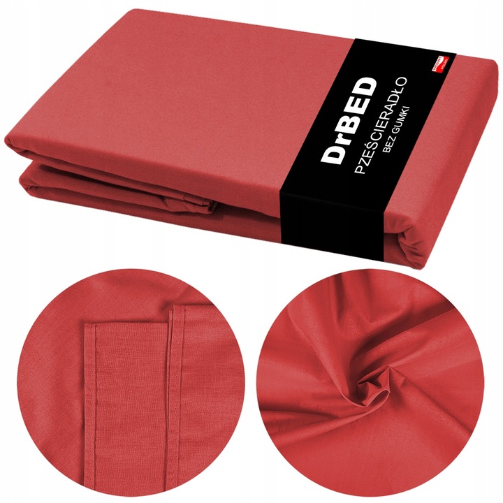 Prześcieradło BEZ GUMKI Bawełniane ODDYCHAJĄCE Miękkie Czerwone - obrazek 2