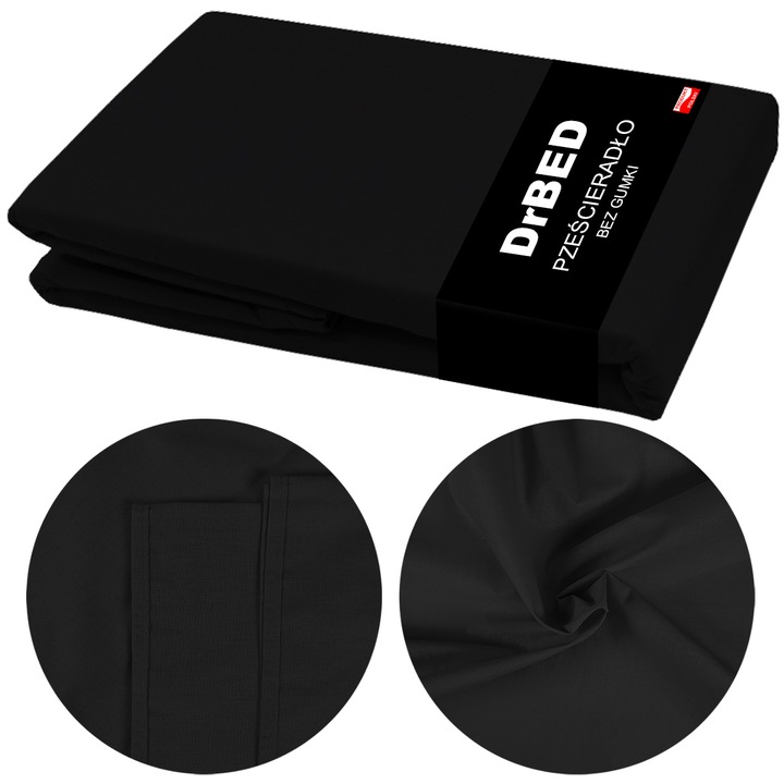 Prześcieradło BEZ GUMKI Bawełniane ODDYCHAJĄCE Miękkie Czarne - obrazek 2