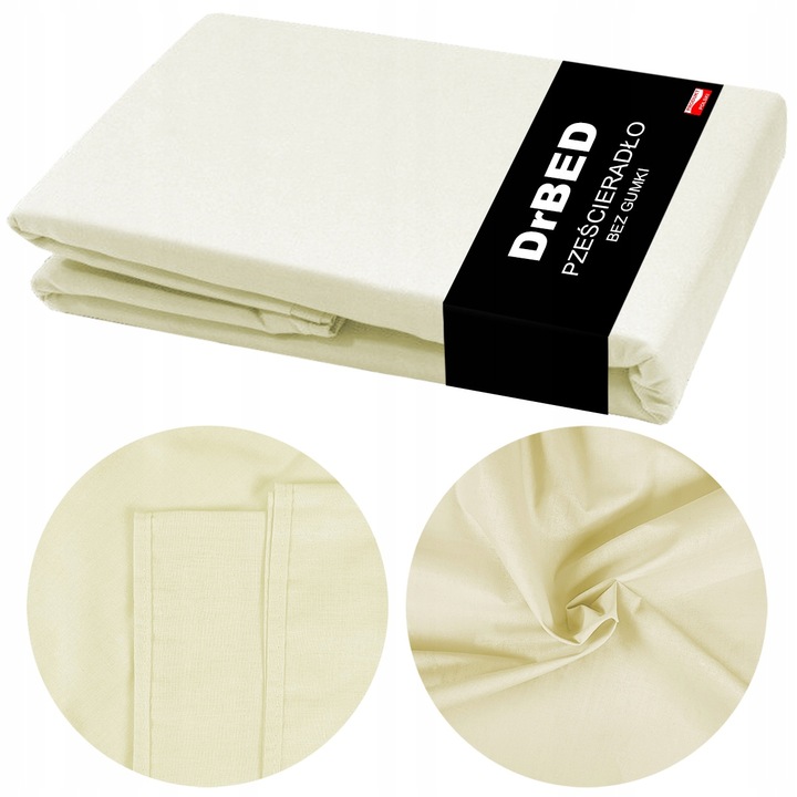 Prześcieradło BEZ GUMKI Bawełniane ODDYCHAJĄCE Miękkie Ecru - obrazek 2