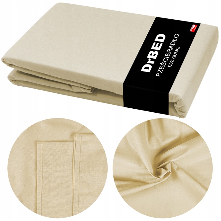 Prześcieradło BEZ GUMKI Bawełniane ODDYCHAJĄCE Miękkie Beżowe - obrazek 2
