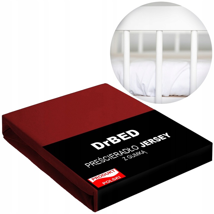 Prześcieradło z Gumką Bawełniane JERSEY ELASTYCZNE BORDOWE - obrazek 2