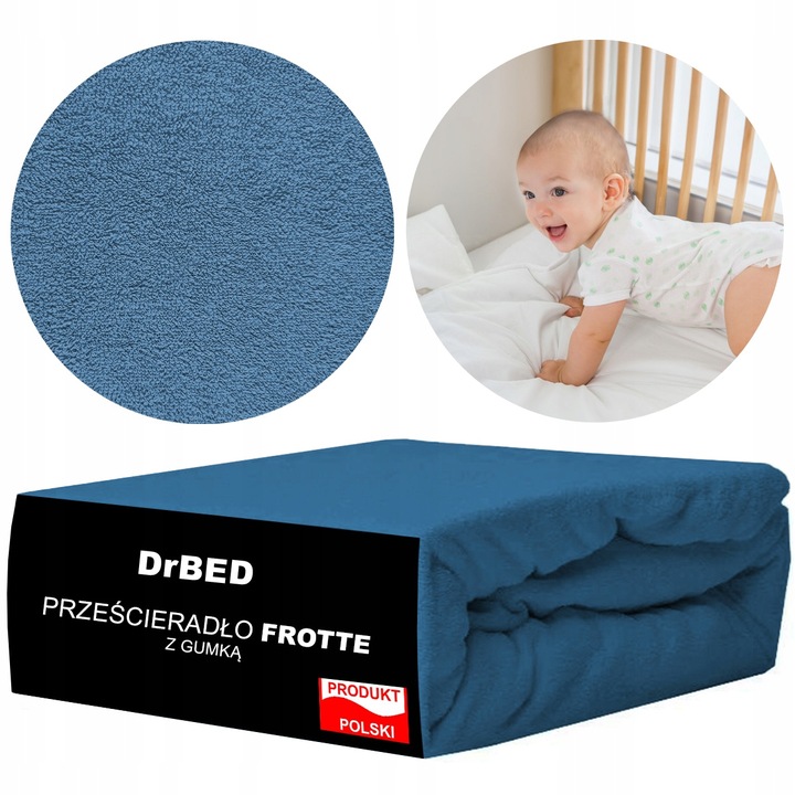 Prześcieradło z Gumką Frotte ODDYCHAJĄCE Mięsiste Kolor Niebieski Ciemny - obrazek 3