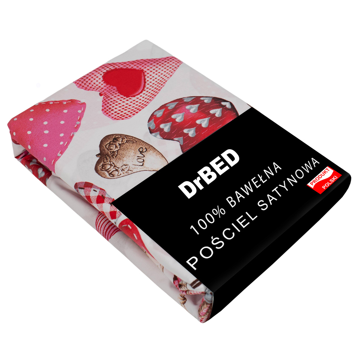 Komplet Pościeli 160x200 Walentynkowa BAWEŁNA SATYNOWA Biała w SERCA 3 elementy - obrazek 3